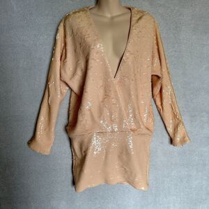Revolve L'Academie Women’s Sz Large Sequin Dress Swiftie Light Peach Nude